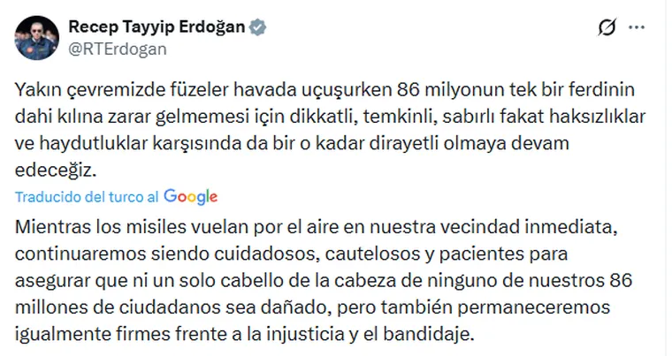 El comunicado del presidente de Turqu&iacute;a