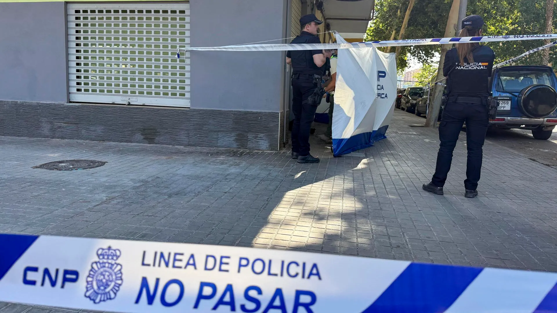 Agentes de la Polic&iacute;a Nacional en la escena del crimen donde un logopeda fue asesinado por un padre al creer que estaba abusando de su hijo