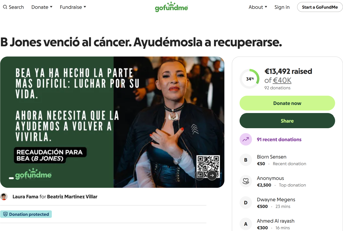 La campaña de GoFundMe destinada a B Jones