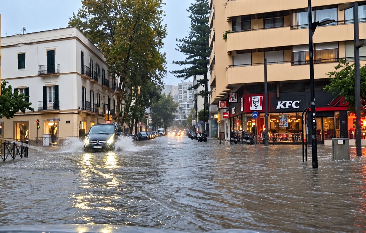 Calles anegadas en el centro de Ibiza.