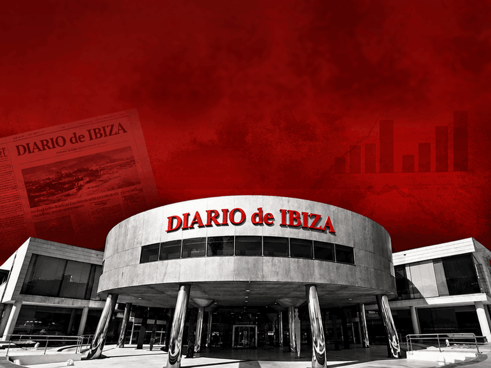 Montaje gr&aacute;fico de la sede de Diario de Ibiza con las cifras de p&eacute;rdidas, patrimonio y deuda